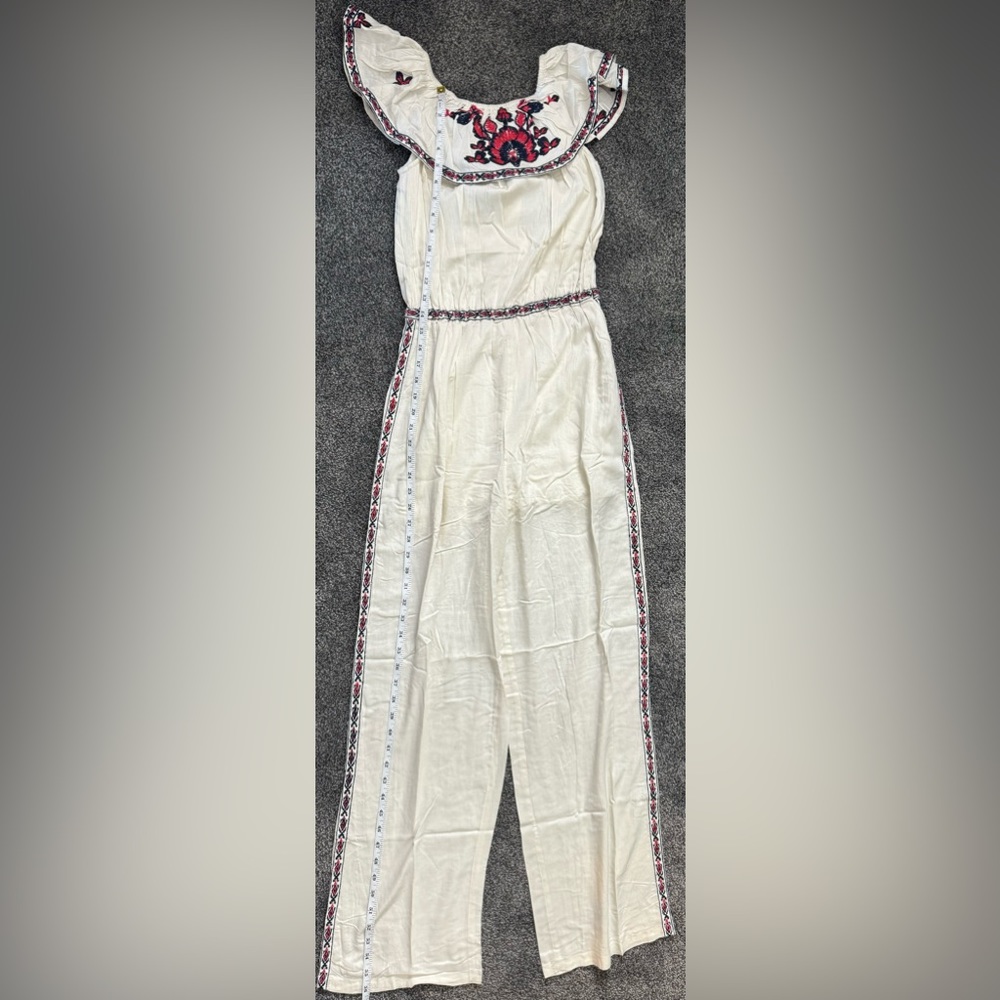 RAGA~NWT~Off The Shoulder Jumpsuit~Boho Embroidered~Off White~Sz Small~MSRP $220